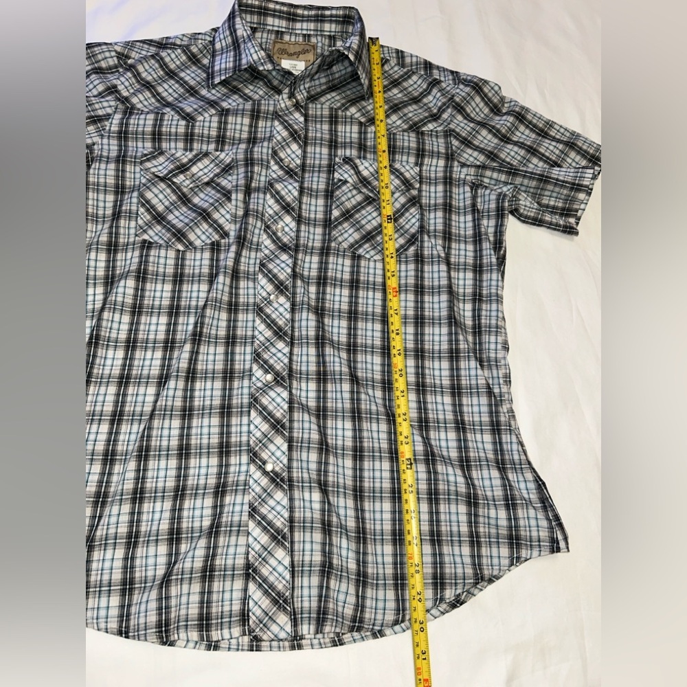 Wrangler Western Pearl Snap Short Sleeve Shirt Plaid Gray Black Men’s L - Picture 9 of 10